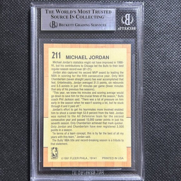 1991-92 Fleer All-Star Team Michael Jordan #211 BGS 9+ MINT Chicago Bulls HOF - Picture 3 of 3